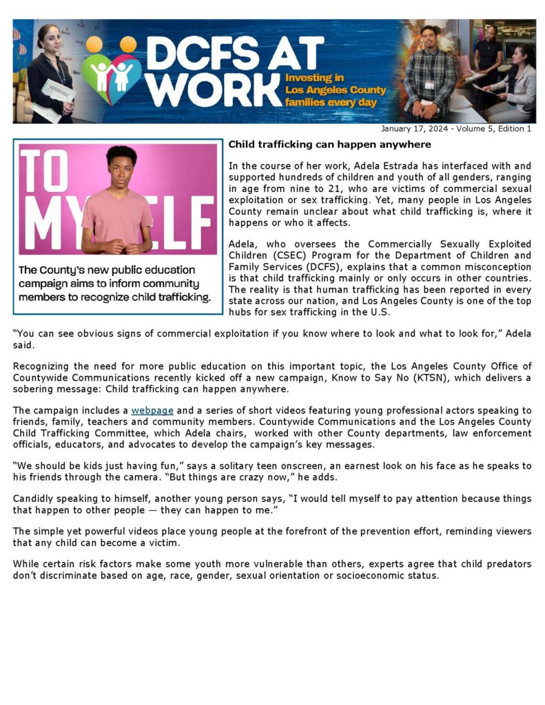 DCFS Newsletter Los Angeles County Department of Children and Family